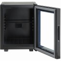 Minibar MB32BGD 35 l - otwarte drzwi szklane, puste wnętrze z półką
