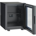 Minibar MB32BGD 35 l - otwarte drzwi przeszklone, puste wnętrze z półką