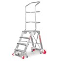 Schody z aluminium CM60, powiększony podest, z poręczą, na kółkach, 4 stopnie, CM4LPR