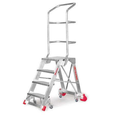 Schody z aluminium CM60, z poręczą, na kółkach, 5 stopni, CM5PR Faraone Drabiny - 4store.pl