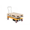 Stół podnośny PL 1000 LB-EL 1200x800 - widok z boku z paletą na platformie