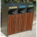 Kosz do segregacji Ajaks I 3x80 l - widok z przodu z napisami plastik, papier, szkło
