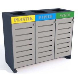 Kosz do segregacji odpadów Ajaks V 3x80 l, napisy wycinka laserowa