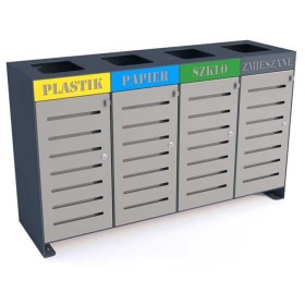 Kosz do segregacji odpadów Ajaks V 4x80 l, napisy wycinka laserowa