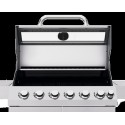 Grill gazowy 6+1 z szybą - widok z przodu z otwartą pokrywą i pokrętłami