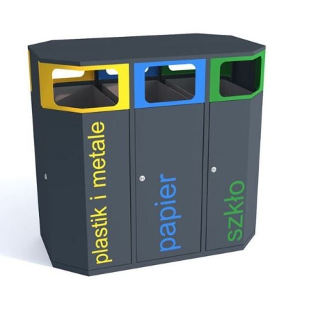 Kosz do segregacji odpadów Etna obustronna III 3x80 l, napisy folia samoprzylepna Krajowy Kosze do segregacji odpadów - 4store.p