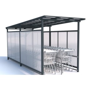 Wiata na wózki sklepowe zabudowana, 2 rzędowa, 546 cm