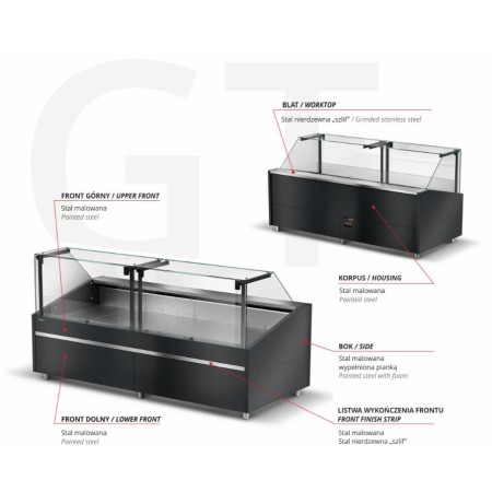 Lada chłodnicza RAPA L-GT szyba prosta, pionowa, na siłownikach, z agregatem wewnętrznym