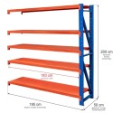 Regał magazynowy 5-półkowy FORTIS LIGHT moduł dostawny - rysunek techniczny z wymiarami
