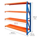 Regał magazynowy 4-półkowy FORTIS LIGHT moduł dostawny - rysunek z wymiarami modułu