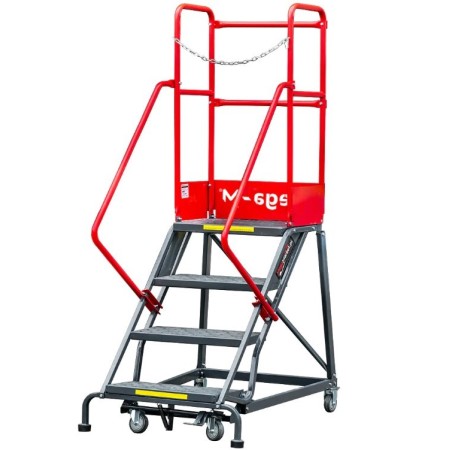 Drabina magazynowa przejezdna pomost magazynowy Mega-M H 102 cm 4 stopnie hamulec schodkowy kreuj swój biznes z Wyposażenie sklepów i instytucji  - Kreuj swój biznes z 4store.pl