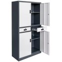 Szafa metalowa Mega-M WENUS 90x40x185 cm - otwarte drzwi i wysunięta szuflada z półkami
