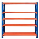 Regał magazynowy 5-półkowy FORTIS LIGHT 200x200x60 cm - widok z przodu, niebieskie słupy i pomarańczowe półki