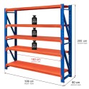 Regał metalowy magazynowy 5-półkowy Mega-M FORTIS LIGHT H-200 cm L-200 cm G-60 cm moduł bazowy