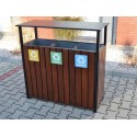 Kosz do segregacji Macierzanka 3x75L - widok z przodu na tabliczki plastik, szkło, papier