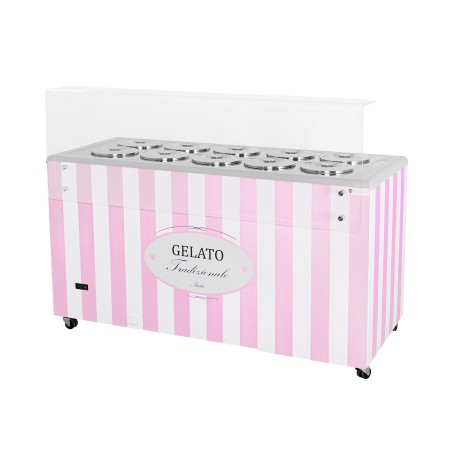 Dystrybutor do lodów, witryna do lodów, konserwator, retro, 10 tub, okrągłe kuwety, 1503x670x895 mm, GELATO POZETTI 10 PINK kreuj swój biznes z Wyposażenie sklepów i instytucji  - Kreuj swój biznes z 4store.pl