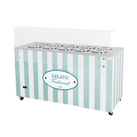 Dystrybutor do lodów, witryna do lodów, konserwator, retro, 10 tub, okrągłe kuwety, 1503x670x895 mm, GELATO POZETTI 10 OLIVE kreuj swój biznes z Wyposażenie sklepów i instytucji  - Kreuj swój biznes z 4store.pl