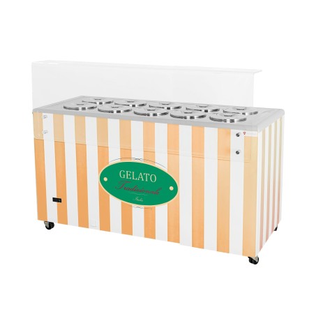 Dystrybutor do lodów, witryna do lodów, konserwator, retro, 10 tub, okrągłe kuwety, 1503x670x895 mm, GELATO POZETTI 10 BEIGE kreuj swój biznes z Wyposażenie sklepów i instytucji  - Kreuj swój biznes z 4store.pl