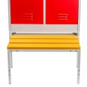 Podstawa z ławeczką WPC 80x80x43 cm - wysunięta ławka pod szafką, widok z przodu