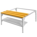 Podstawa z ławeczką WPC Mega-M 80x80x43 cm - widok z góry z boku, półka perforowana
