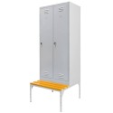 Szafka BHP ubraniowa na podstawie z ławeczką Mega-M pracownicza 2-drzwiowa S-80 cm szara