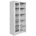 Szafa metalowa Mega-M WENUS przeszklona 90x40x185 cm - widok z boku z otwartymi drzwiami i półkami