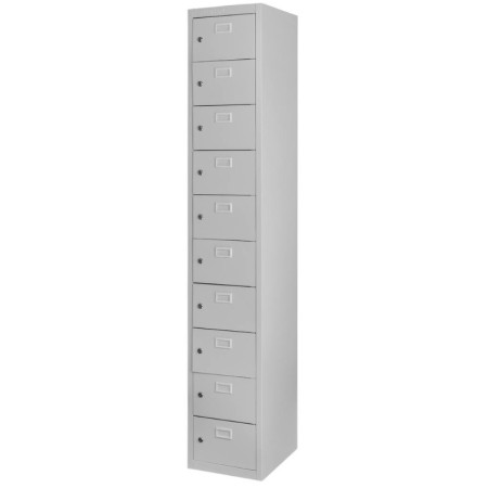Szafka skrytkowa śniadaniowa BHP Mega-M 10 skrytek 32,5x30x180 cm szara kreuj swój biznes z Wyposażenie sklepów i instytucji  - Kreuj swój biznes z 4store.pl