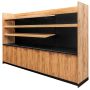 Regał ekspozycyjno-sprzedażowy zakasowy Mega-M H- 230 cm L- 364 cm G- 63 cm dąb kraft/czarny kreuj swój biznes z Wyposażenie sklepów i instytucji  - Kreuj swój biznes z 4store.pl