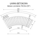 Ławka betonowa łukowa Betonita 184 - rysunek techniczny z wymiarami, widok z góry