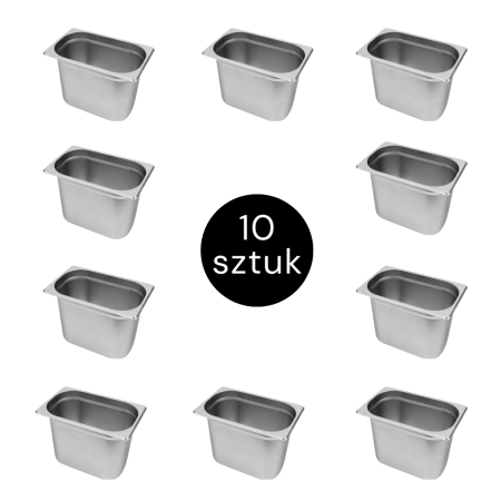 Pojemnik GN 1/4 ze stali nierdzewnej Mega-M 26,5×16,2×20 cm zestaw 10 szt. kreuj swój biznes z Wyposażenie sklepów i instytucji  - Kreuj swój biznes z 4store.pl