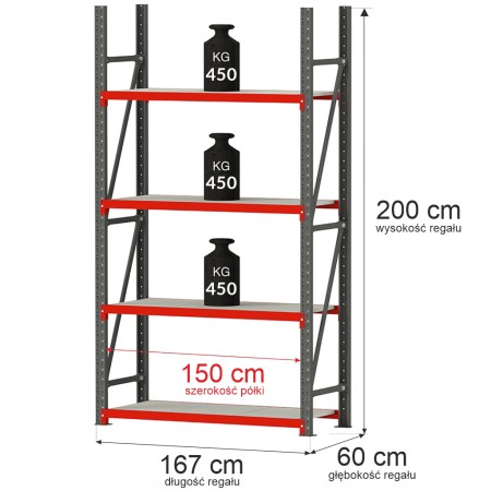 Regał metalowy magazynowy 4-półkowy Mega-M FORTIS H-200 cm L-167 cm G-60 cm moduł bazowy kreuj swój biznes z Wyposażenie sklepów i instytucji  - Kreuj swój biznes z 4store.pl