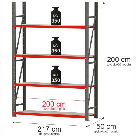 Regał metalowy magazynowy 4-półkowy Mega-M FORTIS H-200 cm L-217 cm G-50 cm moduł bazowy kreuj swój biznes z Wyposażenie sklepów i instytucji  - Kreuj swój biznes z 4store.pl