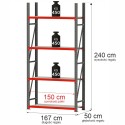 Regał metalowy magazynowy 4-półkowy Mega-M FORTIS H-240 cm L-167 cm G-50 cm moduł bazowy