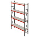 Regał magazynowy Mega-M FORTIS 240x217x50 cm - widok pod kątem z czterema półkami