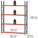 Regał metalowy magazynowy 4-półkowy Mega-M FORTIS H-240 cm L-267 cm G-40 cm moduł bazowy