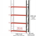 Regał metalowy magazynowy 4-półkowy Mega-M FORTIS H-200 cm L-158.5 cm G-50 cm moduł dostawny