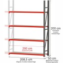 Regał metalowy magazynowy 4-półkowy Mega-M FORTIS H-200 cm L-208.5 cm G-50 cm moduł dostawny