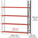 Regał metalowy magazynowy 4-półkowy Mega-M FORTIS H-200 cm L-258.5 cm G-50 cm moduł dostawny