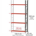 Regał metalowy magazynowy 4-półkowy Mega-M FORTIS H-240 cm L-158.5 cm G-40 cm moduł dostawny