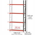 Regał metalowy magazynowy 4-półkowy Mega-M FORTIS H-240 cm L-158.5 cm G-50 cm moduł dostawny