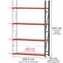 Regał metalowy magazynowy 4-półkowy Mega-M FORTIS H-240 cm L-208.5 cm G-50 cm moduł dostawny