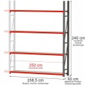 Regał metalowy magazynowy 4-półkowy Mega-M FORTIS H-240 cm L-258.5 cm G-40 cm moduł dostawny