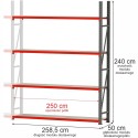 Regał metalowy magazynowy 4-półkowy Mega-M FORTIS H-240 cm L-258.5 cm G-50 cm moduł dostawny