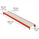 Półka do regału Mega-M FORTIS 250x40 cm - rysunek techniczny z wymiarami półki i wypełnienia