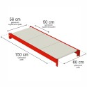 Półka do regału Mega-M FORTIS 150x60 cm - rysunek z wymiarami półki i wypełnienia