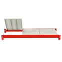 Półka do regału Mega-M FORTIS 150x60 cm - belki nośne z panelami, jeden panel odchylony