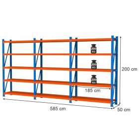 Regał magazynowy 15-półkowy Mega-M FORTIS LIGHT H-200 cm L-585 cm G-50 cm