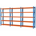 Regał magazynowy Mega-M FORTIS LIGHT 200x585x50 cm - widok z przodu, trzy sekcje po pięć półek