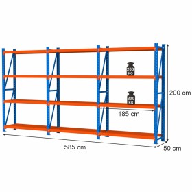 Regał magazynowy 12-półkowy Mega-M FORTIS LIGHT H-200 cm L-585 cm G-50 cm