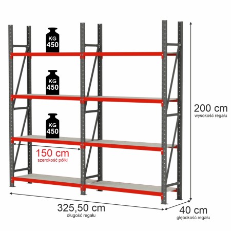 Regał magazynowy 8-półkowy Mega-M FORTIS H-200 cm L-325.5 cm G-40 cm kreuj swój biznes z Wyposażenie sklepów i instytucji  - Kreuj swój biznes z 4store.pl